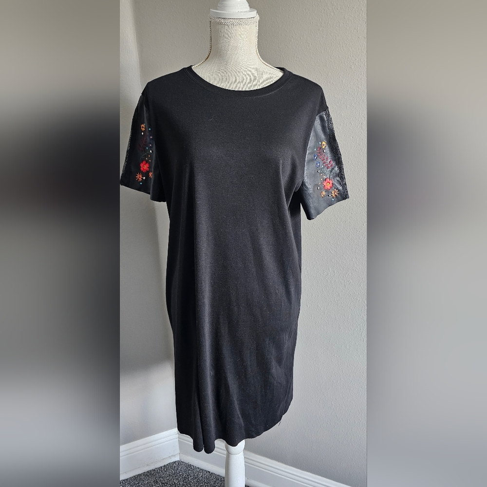 Zara Black Tee with Floral Embroidery